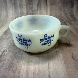 VTG RARE Anchor Hocking Fire-King Dallas Cowboys Are Great Milk Glass Soup Mug
